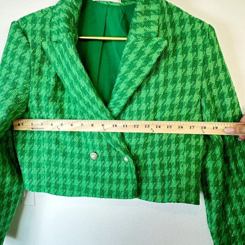 Cicy Bell Womens Green Cropped Tweed Blazer Skirt Set Suit M Tweed Houndstooth - Picture 4 of 12